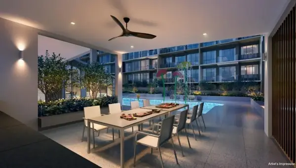 Alfresco gourmet pavilion dining area beside the pool