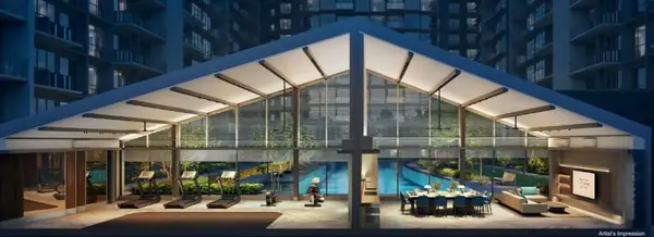Gymnasium and clubhouse overlooking the lap pool