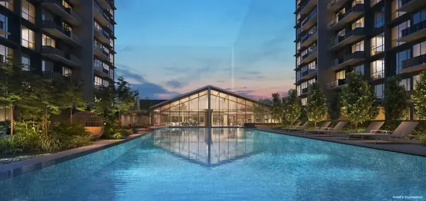 35-metre lap pool at dusk
